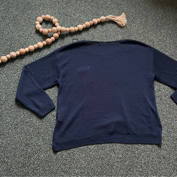 PRIMARK Navy Blue Boatneck Loose Knit Sweater Oversized Relaxed Drappy Shirt L - Picture 4 of 16